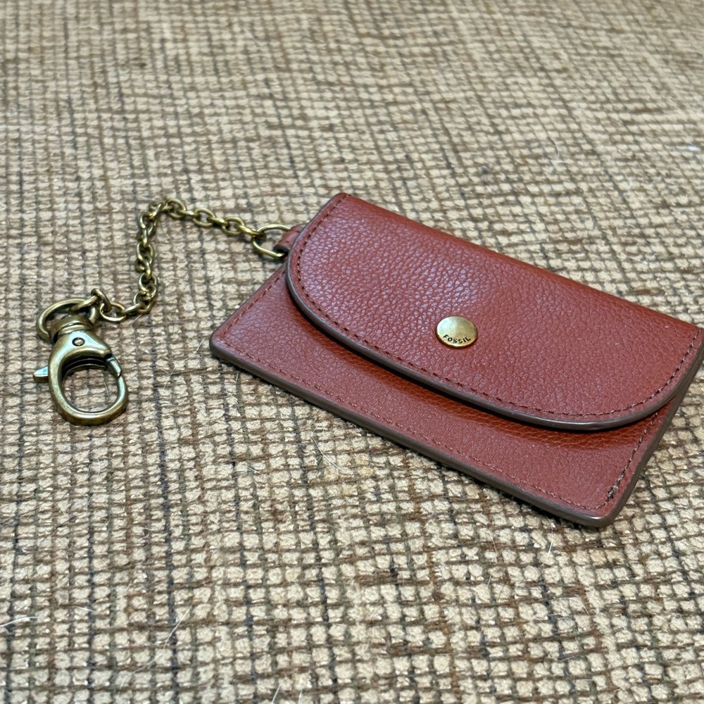 Fossil Brown Leather Keychain Card Holder Wallet